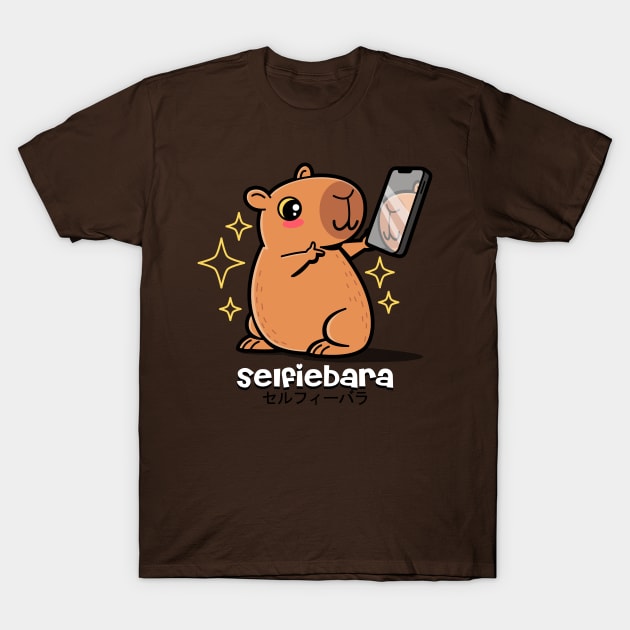 Funny Cute Kawaii Original Capybara Selfie Cartoon T-Shirt by BoggsNicolas